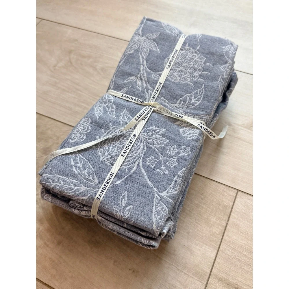 Sanderson Blue White Floral Jacquard Napkins Set of 4 Botanical Cottagecore
